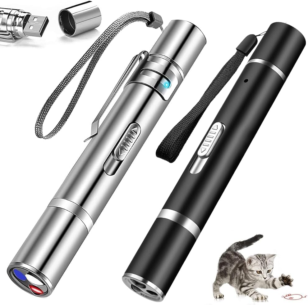 Laser Pointer Cat Toy - 5Modes Pointer for Indoor Interactive, Cat Toys Red Light Pet Pointer Interactive to Busy Kitten Dog Chaser Play Toys(2 Pcs)