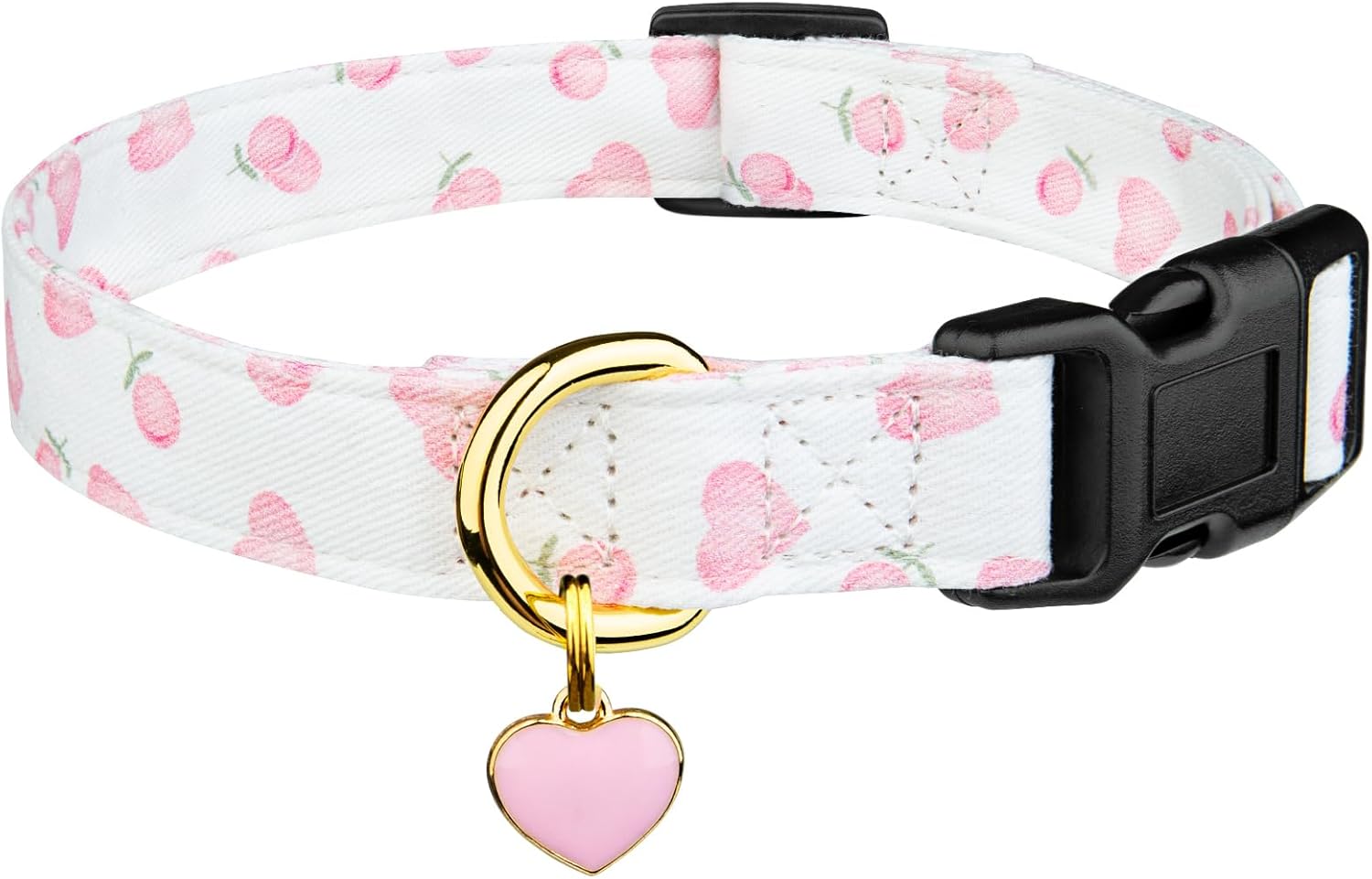 Cotton Handmade Dog Collar Cute and Distinctive Patterns White and Pink Love Heart with Pendant for Girl Boy Dogs Collars M