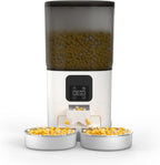 7L Automatic Cat Feeder for 2 Cats, 2- Splitter Timed Cat Dry Food Dispenser with 2 Bowls, Programmable Control 1-12 Meals, Dual Power Supply, Auto Pet Feeder for Multi-Pet