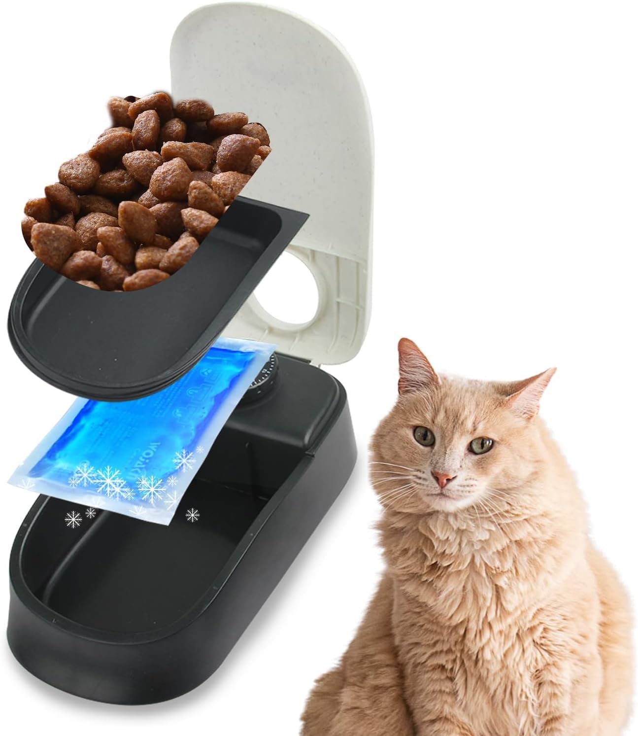 Automatic Pet Feeder, Timed Dog Feeder,Self-Feeding Cat Food Dispenser, Auto Feeder for Wet & Dry Food with Ice Pack, 1.5 Cup,Treat Dispenser (1 Meal)