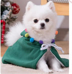 Pet Dog Christmas Costume Puppy Cloak with Star and Pompoms Cat Santa Cape with Hat Winter Dog Outfit for Cats and Small Dog (Small, Green)