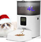 Automatic Cat Feeder, 4L Dry Food Dispenser with Voice Recorder, Up to 8 Meals per Day, Timed Feeder with Sea Ring (White)