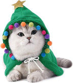 Pet Dog Christmas Costume Puppy Cloak with Star and Pompoms Cat Santa Cape with Hat Winter Dog Outfit for Cats and Small Dog (Small, Green)