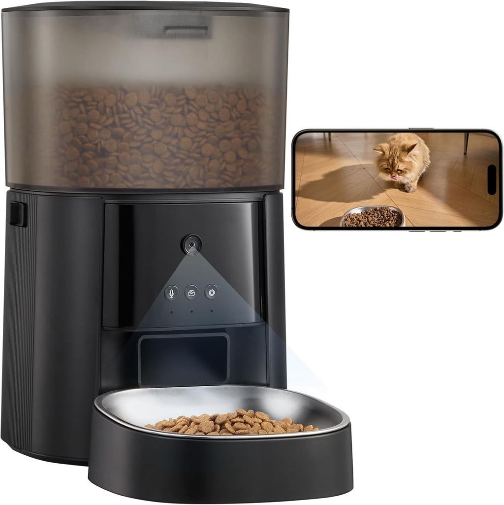 Automatic Cat Feeder with Camera & Voice Interaction, / Control, 4L Dry Food Dispenser for Cats & Dogs with Freshness Preservation, Custom Feeding Times & Portions, Dual Power