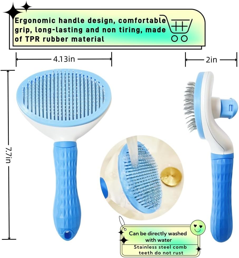 Cat Brush Self Cleaning, Ergonomic Handle,Slicker Cat Brush with Release Button,Tool Suitable for Cats and Dogs Pet Hair Cleaner, Easy to Remove Loose Undercoat ﻿ ﻿
