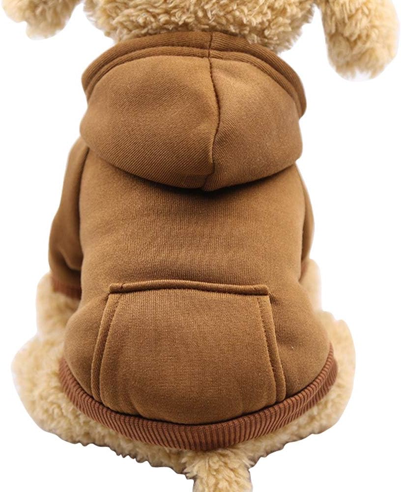 Winter Dog Hoodie Sweatshirts with Pockets Warm Dog Clothes for Small Dogs Chihuahua Coat Clothing Puppy Cat Custume (Small, Coffee)