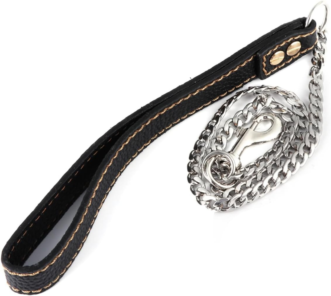 1Pc Stainless Steel Dog Leash Flat Chain Traction Rope for Pets Durable Comfortable Pet Hauling Cable for Walking and Training