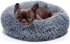 Calming Dog Beds for Small Dogs Clearance Washable Fluffy Luxury Anti-Slip, Waterproof Base Donut Pet Bed with Fur Blanket