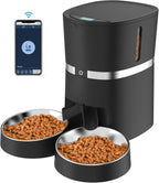 Smart Cat Feeder,  Automatic Cat Feeder  Enable Pet Dog Food Dispenser  Control for Cat&Dog with Two- Splitter and Two Bowls, Voice Recorder Distribution Alarms, Portion Control
