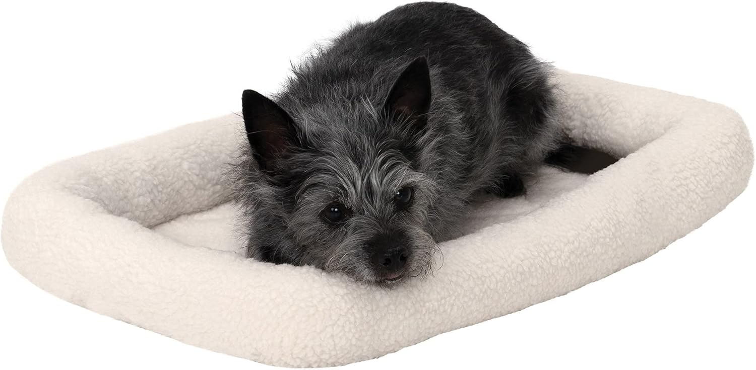 Dog Bed for Extra Small Dogs & Indoor Cats, 100% Washable, Sized to Fit Crates - Sherpa Fleece Bolster Crate Pad - Cream, Extra Small