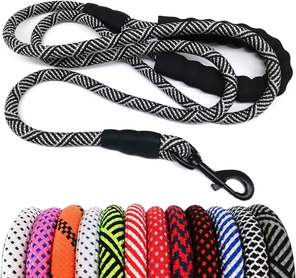 Heavy Duty Rope Dog Leash, 3/4/5/6/7/8/10/12/15 FT Nylon Pet Leash, Soft Padded Handle Thick Lead for Large Medium Dogs Small Puppy (1/2" * 6', Black)