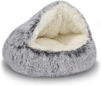 Calming Donut Pet Bed for Cats or Small Dogs, Anti-Slip & Water-Resistant Bottom, Super Soft Durable Fabric Pet Supplies, Machine Washable Machine Round cat dogbed (Small, Grey)