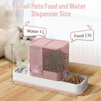 Automatic 2 in 1 Gravity Cat & Dog Feeder and Waterer Set - Feeder Dish for Puppy, Kitten & Small Pets (Pink)