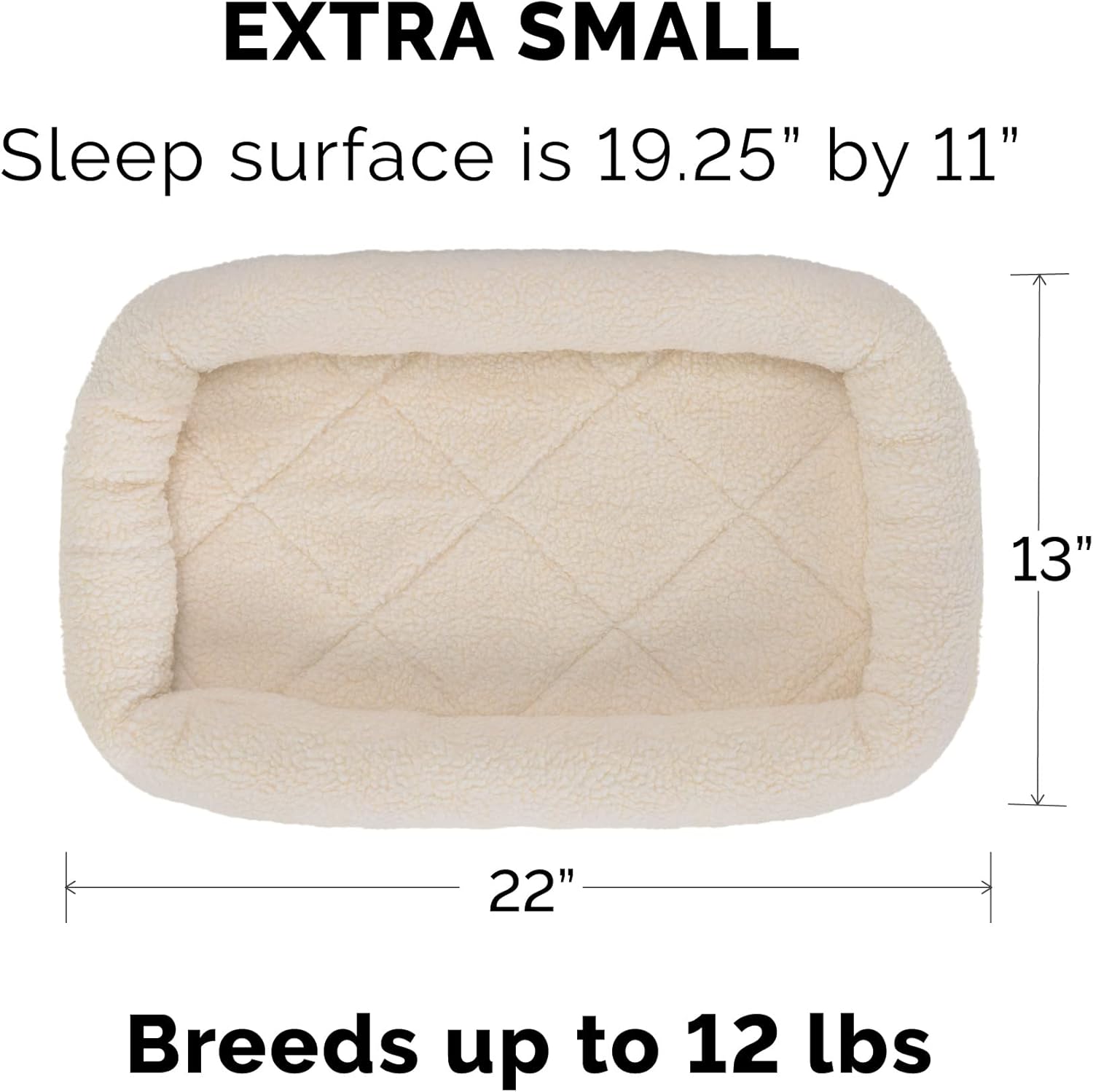 Dog Bed for Extra Small Dogs & Indoor Cats, 100% Washable, Sized to Fit Crates - Sherpa Fleece Bolster Crate Pad - Cream, Extra Small