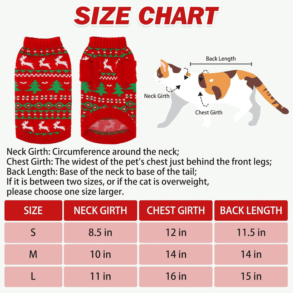 Cat Sweater Turtleneck- Soft Knit Cat Christmas Sweaters for Cats Only, Elk Christmas Tree Pattern Thick Warm Cold Weather Pet Clothes Outfit for Small Medium Large Size Kitten Puppy Red S
