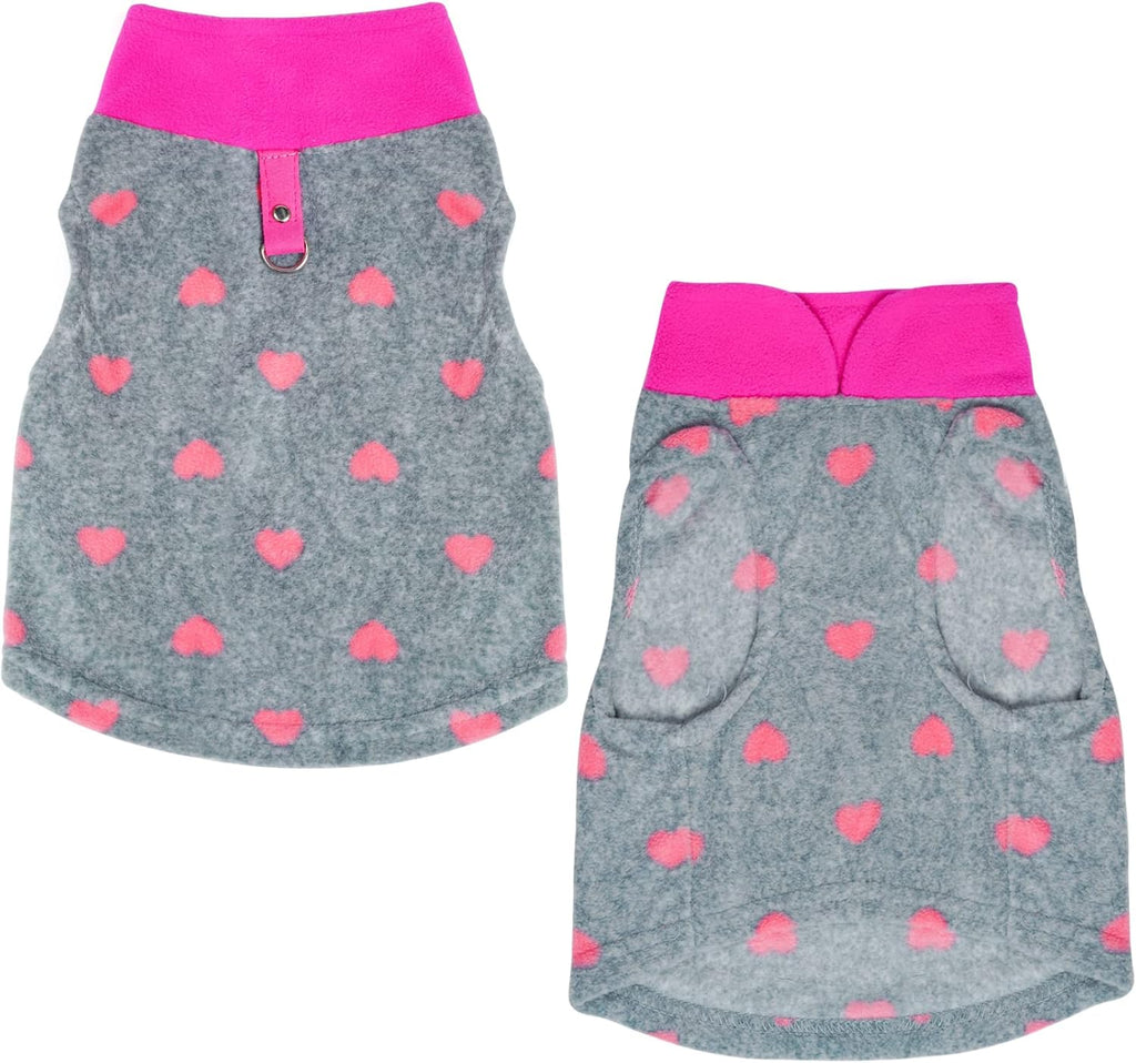 1 Piece of Grey Dog Heart Sweater with Leash Ring Soft Fleece Vest Dog Pullover Warm Jacket Pet Dog Clothes Winter Dog Outfits for Small Puppy Cat Pets (X-Small)