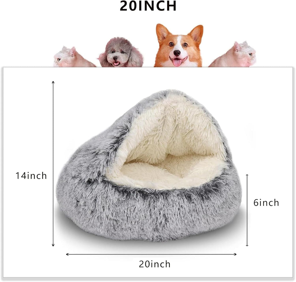 Calming Donut Pet Bed for Cats or Small Dogs, Anti-Slip & Water-Resistant Bottom, Super Soft Durable Fabric Pet Supplies, Machine Washable Machine Round cat dogbed (Small, Grey)