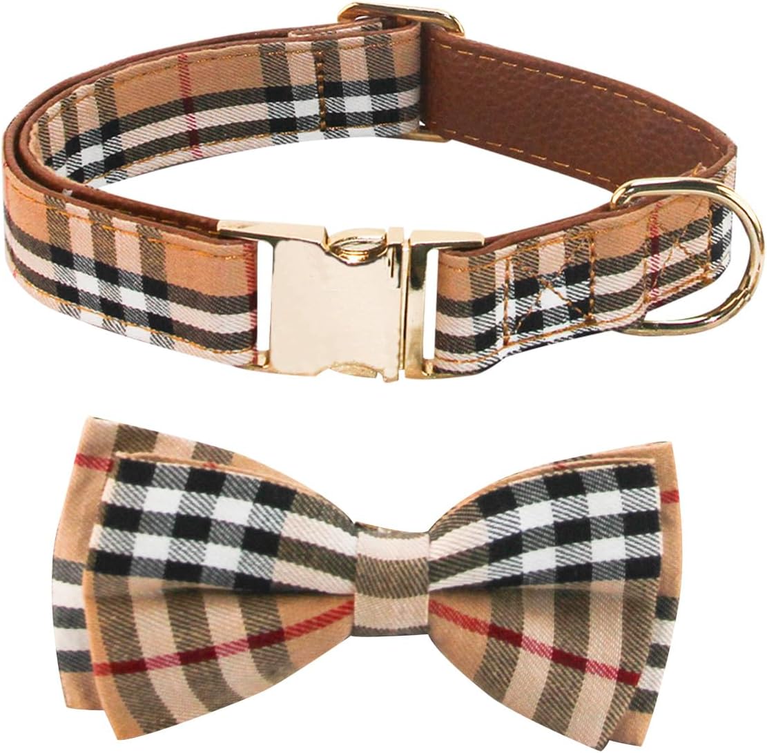 Dog Collar with Bow Tie- Adjustable pet Collar for Dogs with Metal snap Fastener Collar, Stylish Pattern for Small Medium or Large Boy and Girl Dog and Cat