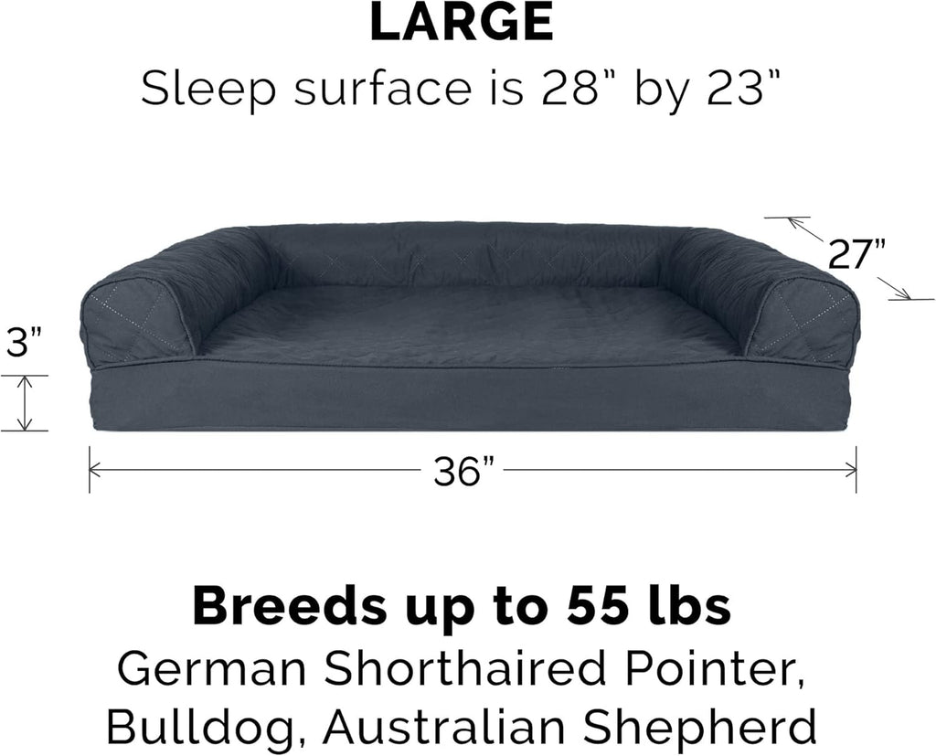Orthopedic Dog Bed for Large/Medium Dogs w/Removable Bolsters & Washable Cover, For Dogs Up to 55 lbs - Quilted Sofa - Iron Gray, Large
