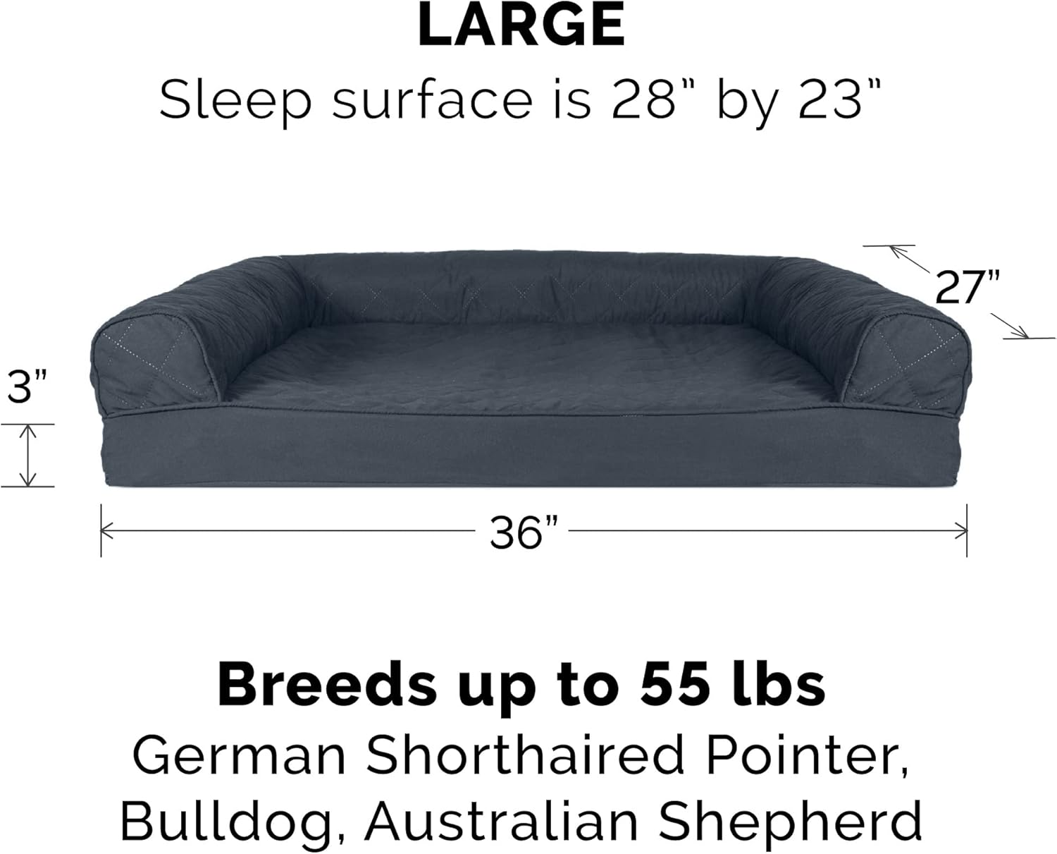 Orthopedic Dog Bed for Large/Medium Dogs w/Removable Bolsters & Washable Cover, For Dogs Up to 55 lbs - Quilted Sofa - Iron Gray, Large