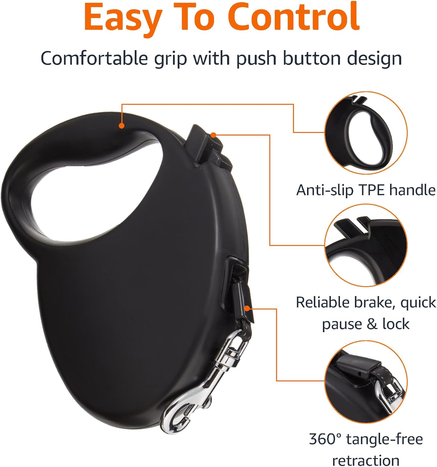 Retractable Pet Leash, for Dogs under 44 lbs, Locking Mechanism, Small - 16ft, Black