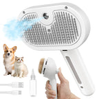 Pet Steam Brush for Dogs & Cats, 3 in 1 Self Cleaning Steam Pet Brush - Anti-Static, Grooming Tool for Long and Short Hair Pets, Removes Loose Hair and Reduces Shedding, White