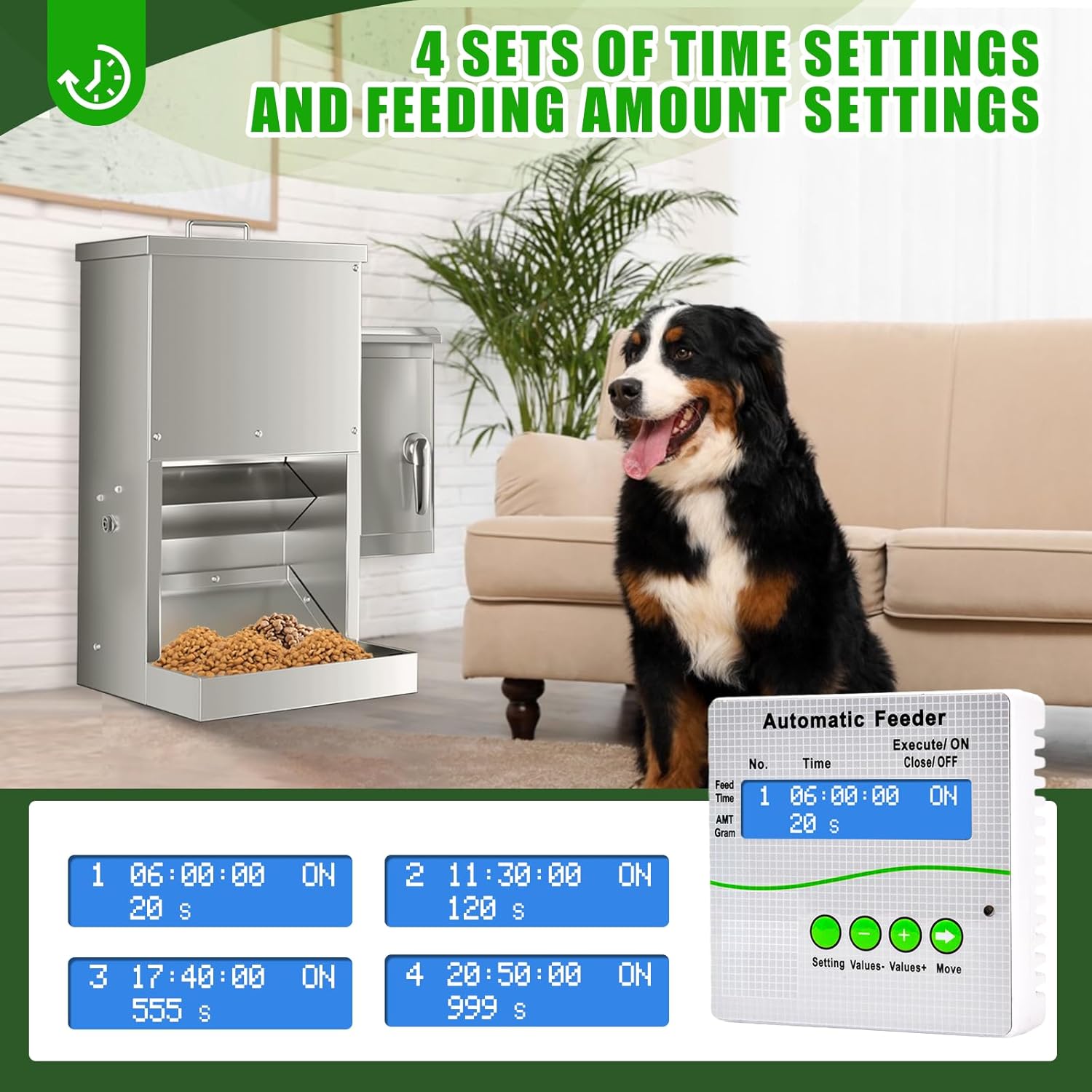 16L Large Automatic Dog Feeder with Timer, Stainless Steel Pet Food Dispenser W/Programmable Feeding Schedule for Large Breed Dogs or Cats