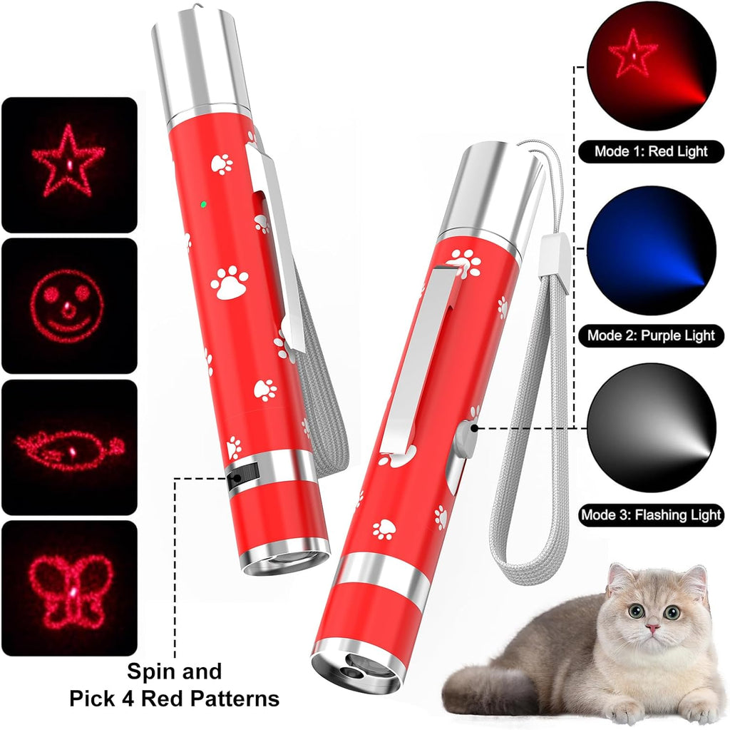 Cat Toys Rechargeable, Indoor Cats Chase Light, Interactive for Kitty Pet Dog with 3 Light Modes 5 Patterns, Red