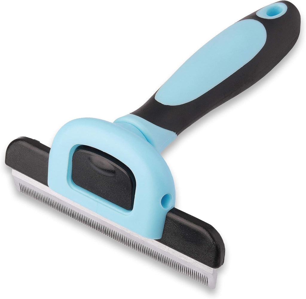 Professional Pet Brush - Grooming & Deshedding Tool for Cats & Dogs - Reduces Shedding, Dead Hair, Tangles - Detachable Stainless Steel Comb for Easy Cleaning - Soft Anti-Slip Handle,Blue