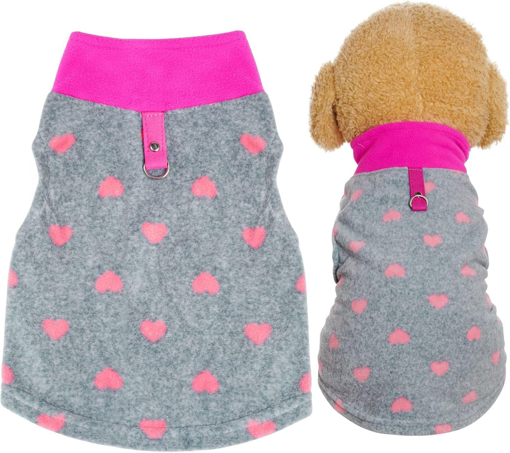 1 Piece of Grey Dog Heart Sweater with Leash Ring Soft Fleece Vest Dog Pullover Warm Jacket Pet Dog Clothes Winter Dog Outfits for Small Puppy Cat Pets (X-Small)