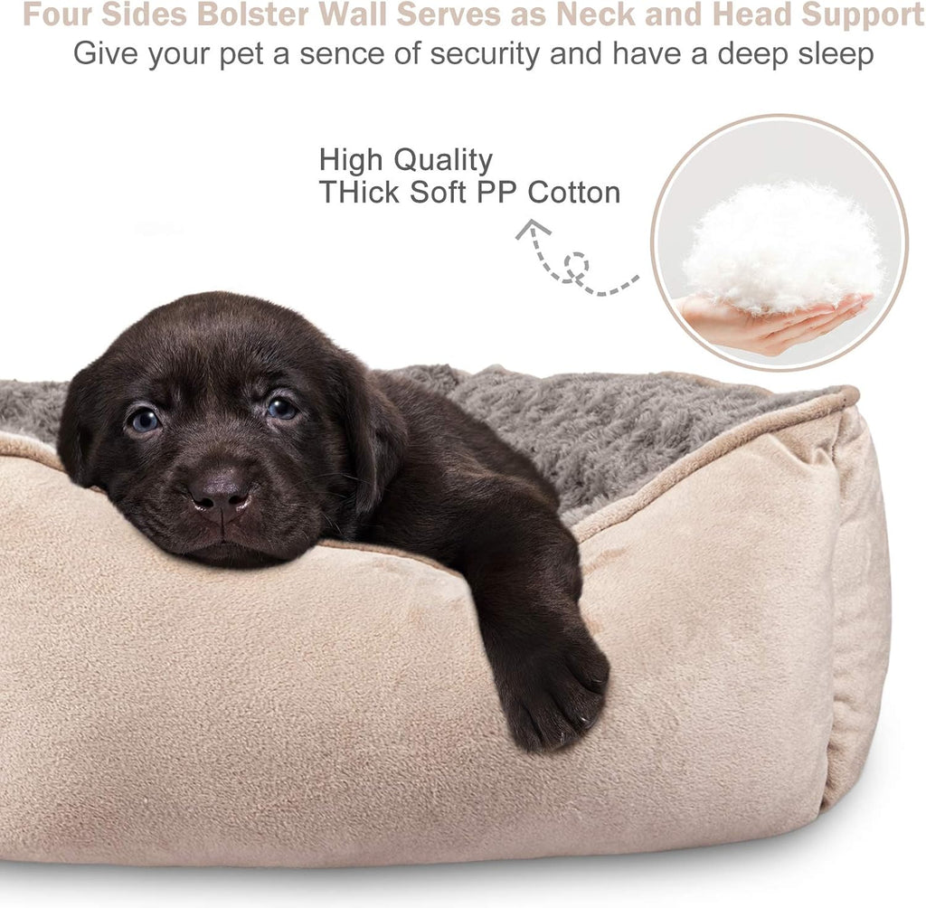 Rectangle Dog Bed for Large Medium Small Dogs Machine Washable Sleeping Sofa Non-Slip Bottom Breathable Soft Puppy Bed Durable Orthopedic Calming Pet , Multiple Size, Beige