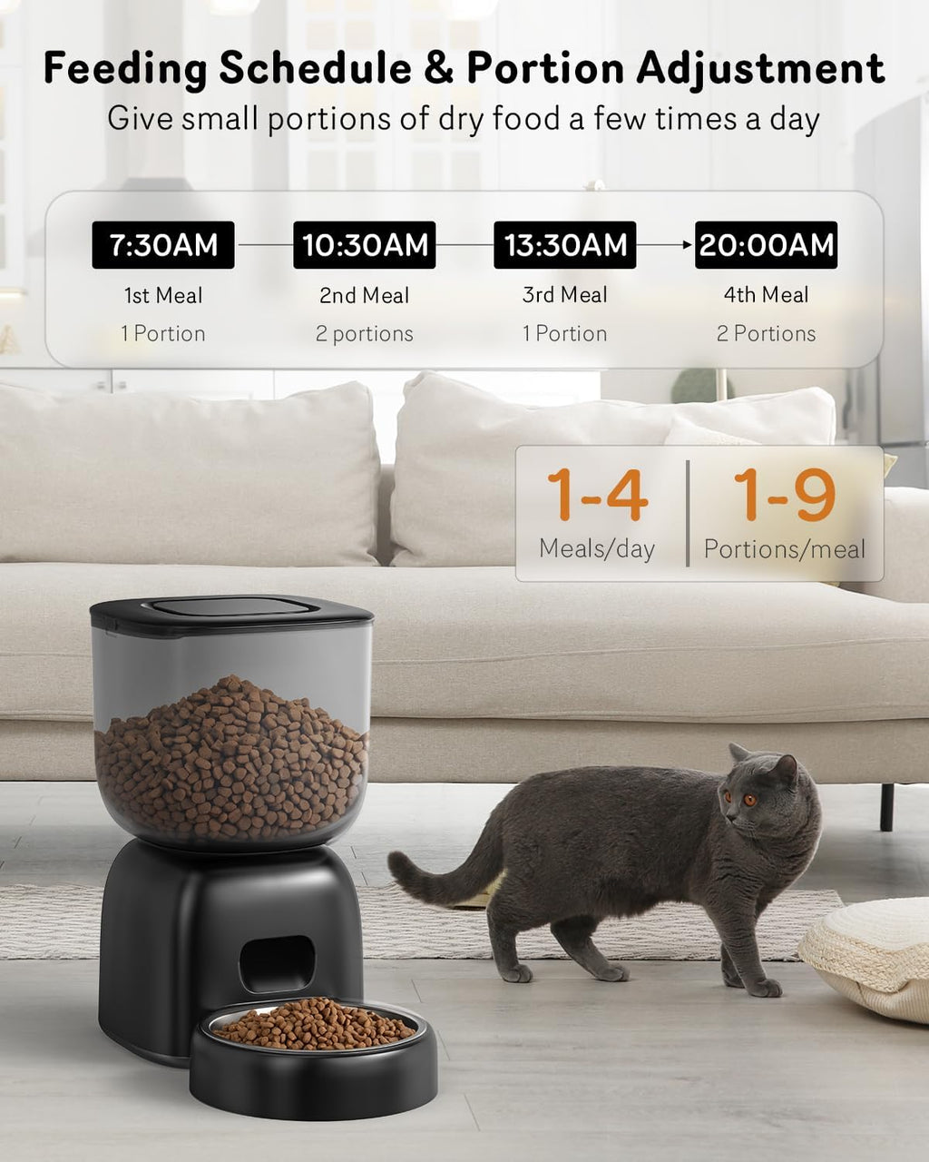 Automatic Cat Feeder, Cat Food Dispenser Battery-Operated with 180-Day Battery Life, Timed Pet Feeder for Cats and Dogs, Desiccant Bag, Programmable Portion Control, 4 Daily Meals, 10s Voice Recorder