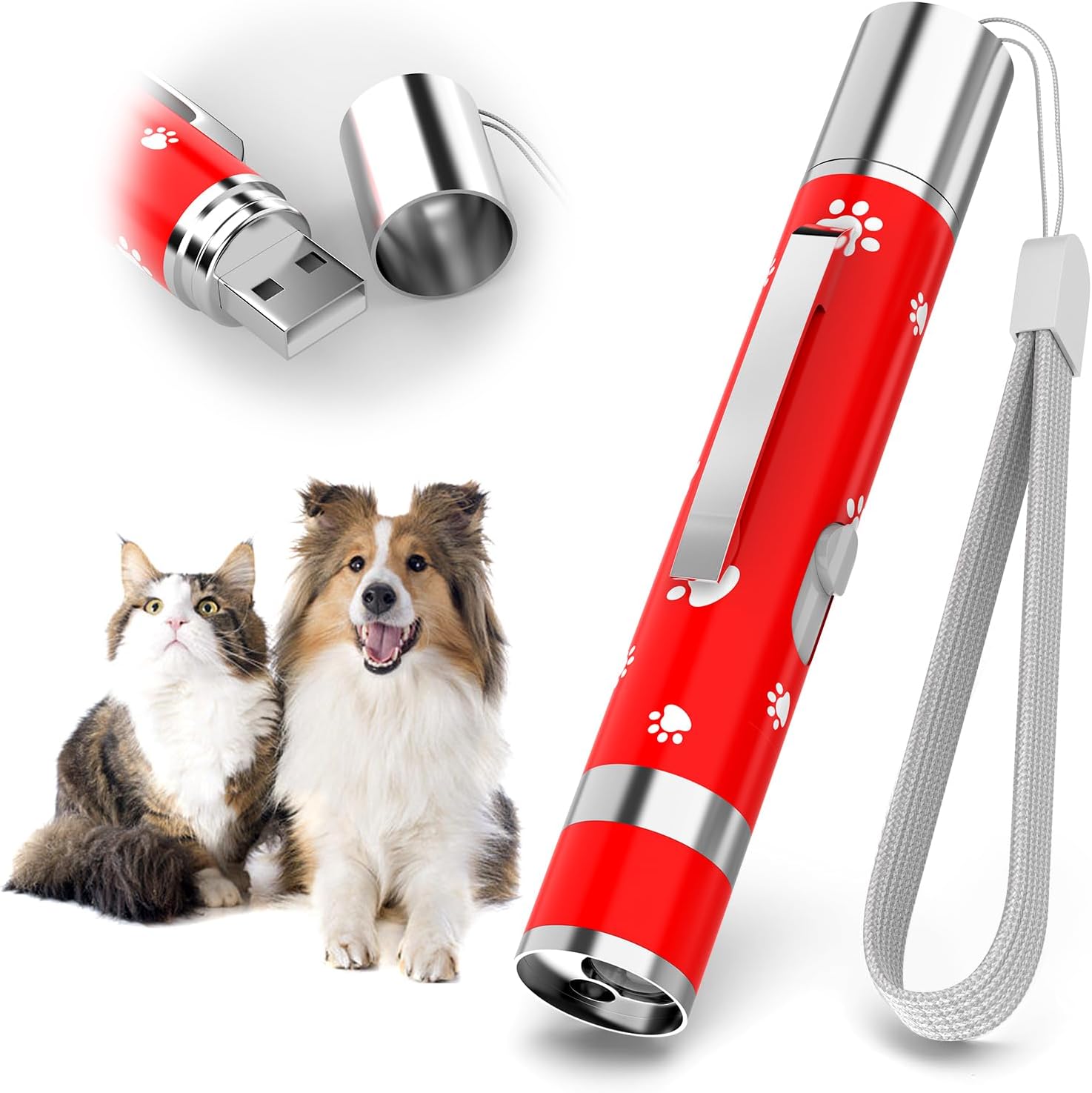 Cat Toys Rechargeable, Indoor Cats Chase Light, Interactive for Kitty Pet Dog with 3 Light Modes 5 Patterns, Red