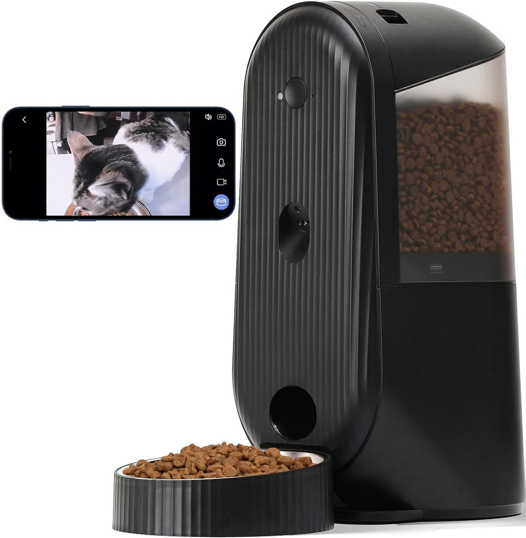 Automatic Cat Feeder, 2 in 1 Automatic Pet Feeders with Camera and Audio, Support DIY Meals and Timed Control  Cat Food Dispenser, Suit for Cat and Dog