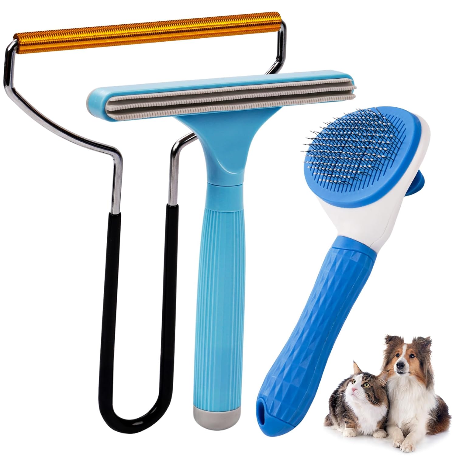 3 in 1  Cat Brush Pet Hair Remover for Dog & Cat, Self-Cleaning Slicker Brush for Pet Grooming, Perfect Pet Hair Removal Tool for Furniture Carpets Couches and Bedding (Sky Blue)