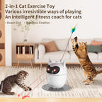 Dual-Mode Cat Laser Toy Automatic with Feather Teaser – Interactive, Rechargeable Laser Cat Toy for Indoor Cats, Kittens & Dogs, 360° Rotation, Adjustable Laser & Smart Power Saving
