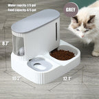 Automatic Cat Feeder,Gravity Auto Timed Pet Dry Food Self Feeding Container Dishes Bowl and Water Dispenser Fountain for Dog Puppy Kitten Kit Set Integrated 2 in 1 Continuous Tray(Grey)