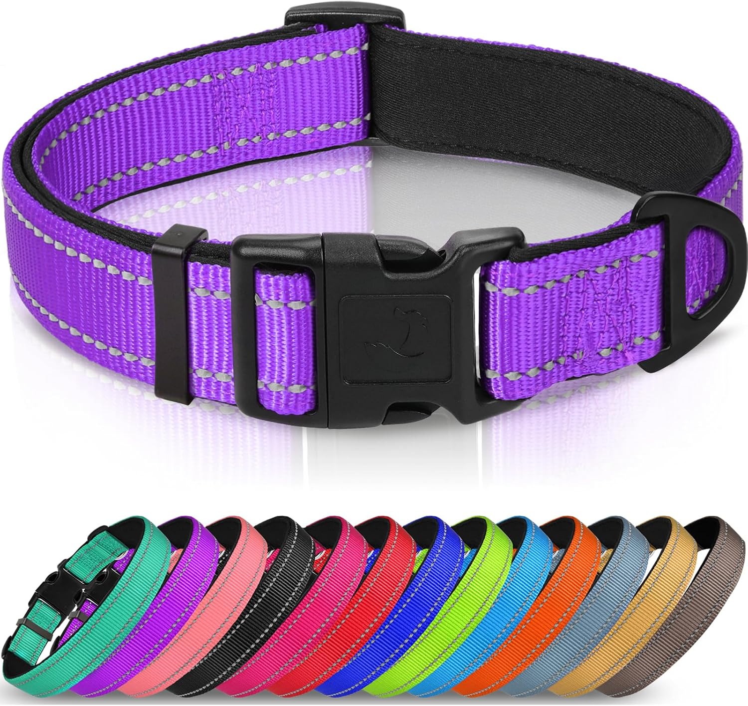 Reflective Dog Collar,Soft Neoprene Padded Breathable Nylon Pet Collar Adjustable for Medium Dogs,Purple,M