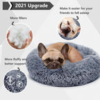 Calming Dog Beds for Small Dogs Clearance Washable Fluffy Luxury Anti-Slip, Waterproof Base Donut Pet Bed with Fur Blanket