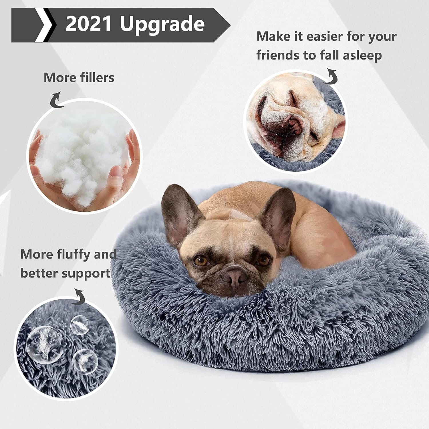 Calming Dog Beds for Small Dogs Clearance Washable Fluffy Luxury Anti-Slip, Waterproof Base Donut Pet Bed with Fur Blanket