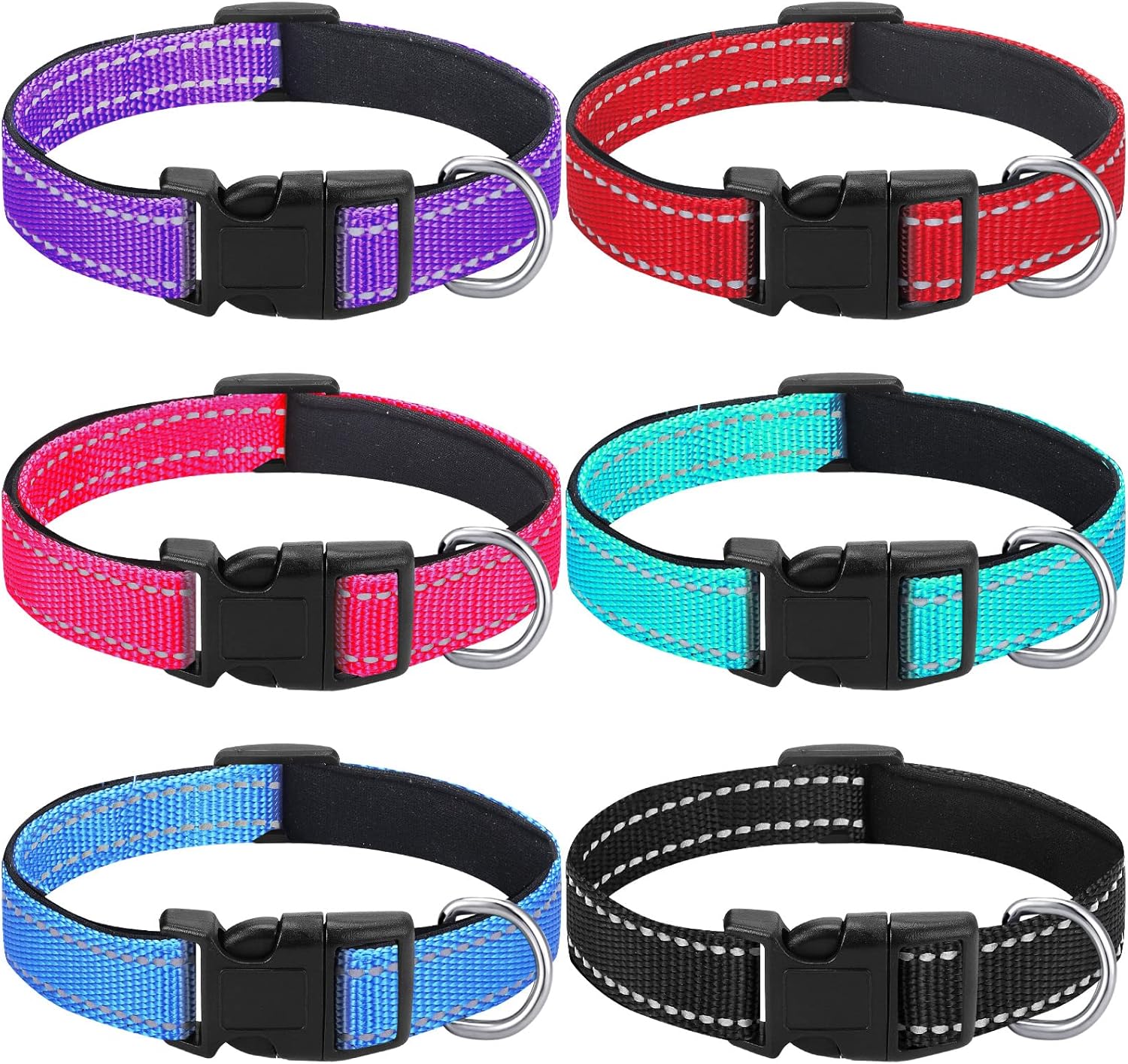 6 Pcs Reflective Dog Collar Soft Padded Breathable Adjustable Nylon Pet Collar with Safety Locking Buckle for Dogs Cats Puppy Pets Accessories(Small,Fresh Color)