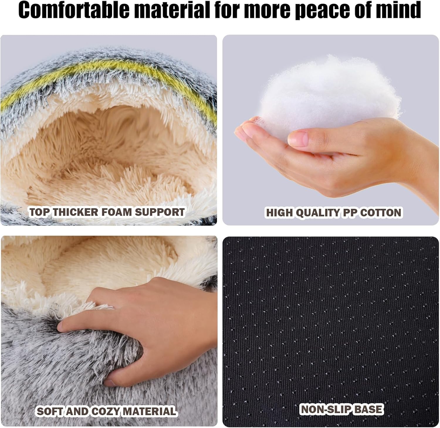 Calming Dog Beds & Cat Cave Bed with Hooded Cover,Removable Washable Round Beds for Small Medium Pets,Anti-Slip Faux Fur Fluffy Coved Bed,Comfortable Warming Pet Bed (20 * 20inch, Grey)