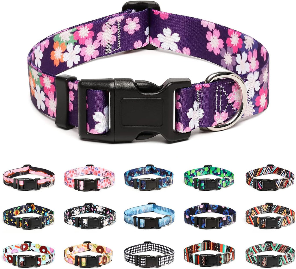 Adjustable Dog Collar - Special Design Patterns, Soft Nylon Comfortable Durable Pet Collar for Small Medium Large Dogs (S, Floral Pink)