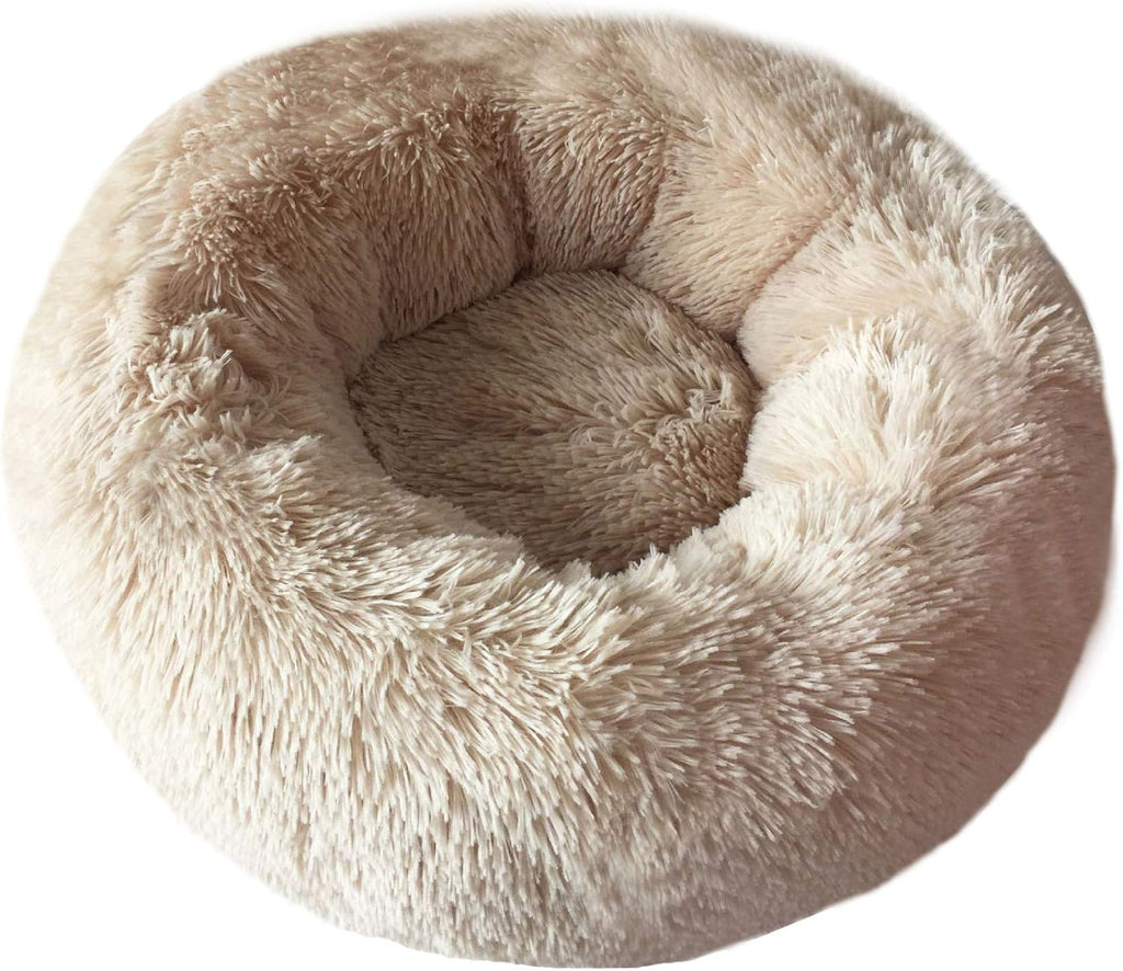 Modern Soft Plush Round Pet Bed for Cats or Small Dogs, Mini Medium Sized Dog Cat Bed Self Warming Autumn Winter Indoor Snooze Sleeping Cozy Kitty Teddy Kennel (20'' D x 8'' H, Champagne)