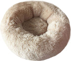 Modern Soft Plush Round Pet Bed for Cats or Small Dogs, Mini Medium Sized Dog Cat Bed Self Warming Autumn Winter Indoor Snooze Sleeping Cozy Kitty Teddy Kennel (20'' D x 8'' H, Champagne)