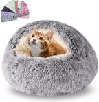 Calming Dog Beds & Cat Cave Bed with Hooded Cover,Removable Washable Round Beds for Small Medium Pets,Anti-Slip Faux Fur Fluffy Coved Bed,Comfortable Warming Pet Bed (20 * 20inch, Grey)